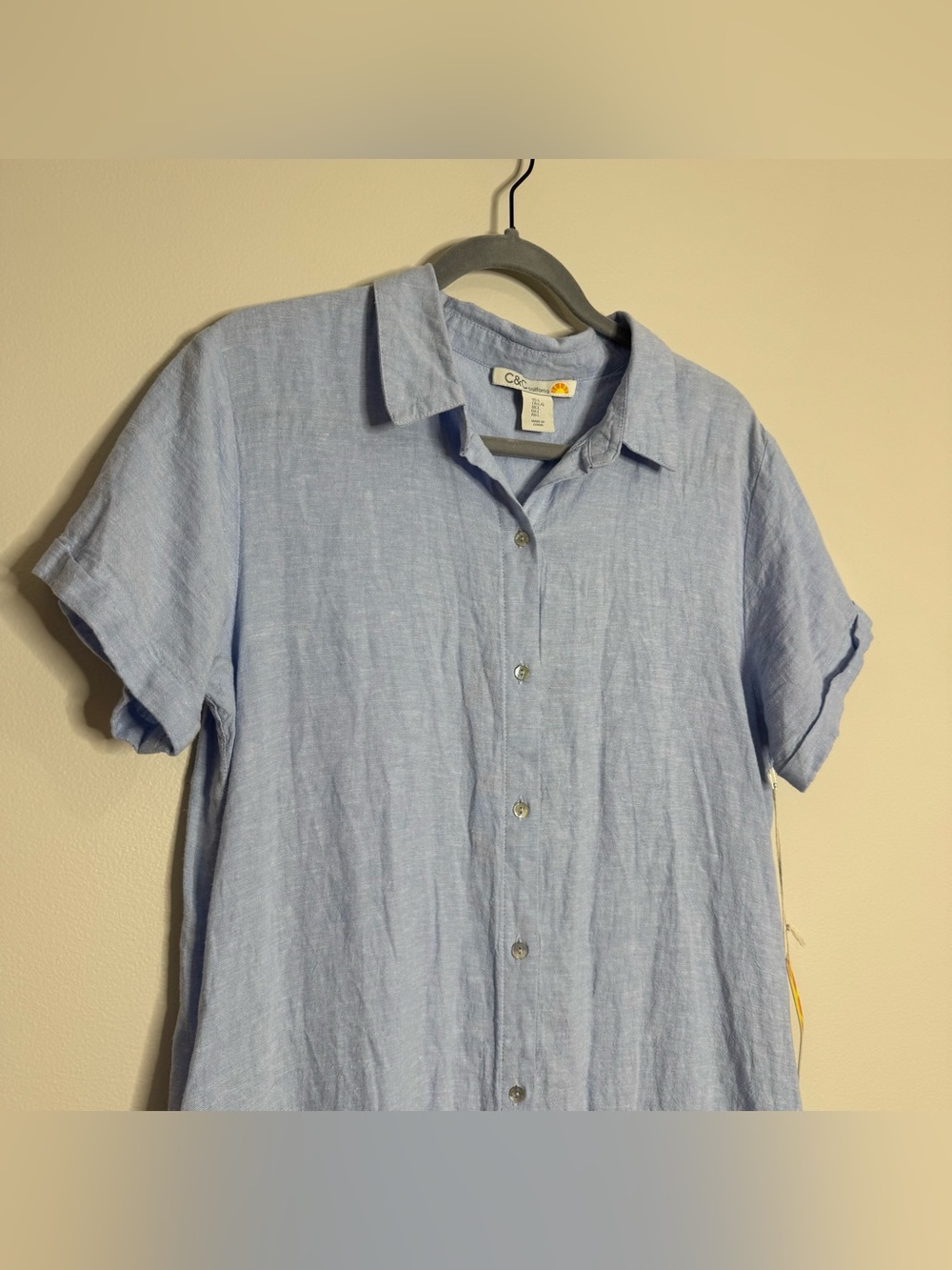 NWT C&C California Light Blue Linen Viscose Collared Button Shirt Dress Large - Picture 2 of 10
